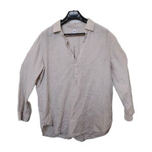 Gap Natural Linen Boyfriend Popover Tunic Shirt XXL Lagenlook Boho Vacation 2x